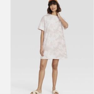 A New Day White & Taupe Tie-Dye T-Shirt Dress – Women’s Small